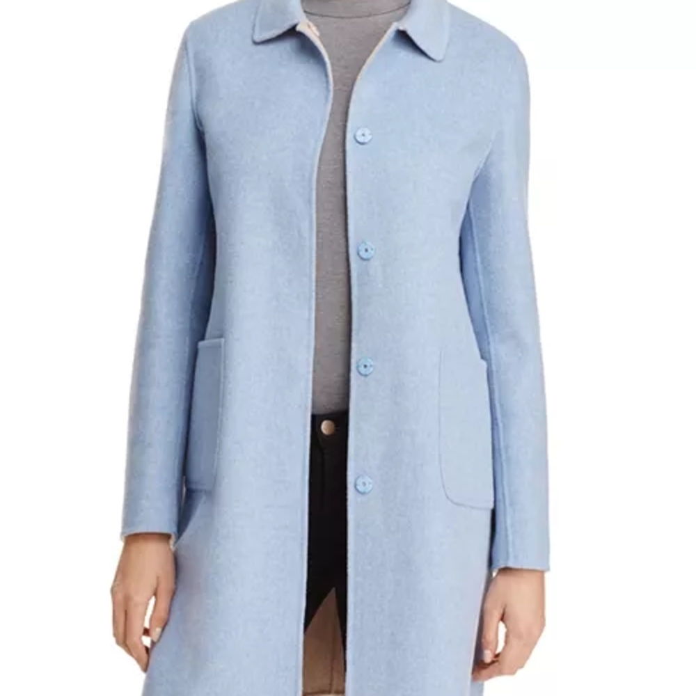 MaxMara Blue and Tan Trench Coat with Streamlined Silhouette